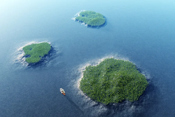 Islas tropicales y nave 3D renderizado —  Fotos de Stock