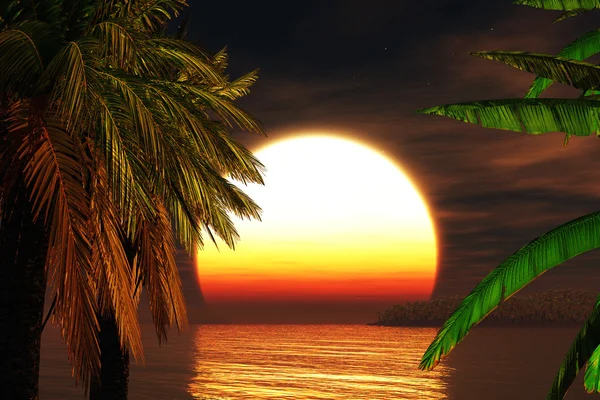 Tropical Paradise Coucher de soleil 3D render — Photo