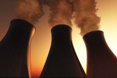 Nuclear Plant smoking stacks 3D render clipart