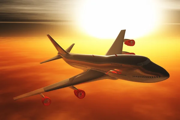 stock image Airplane flying sunset / sunrise 3D render 03