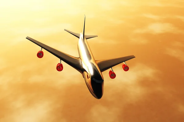 Airplane flying sunset / sunrise 3D render 02 — Stock Photo, Image
