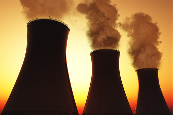Nuclear Plant smoking stacks 3D render 02