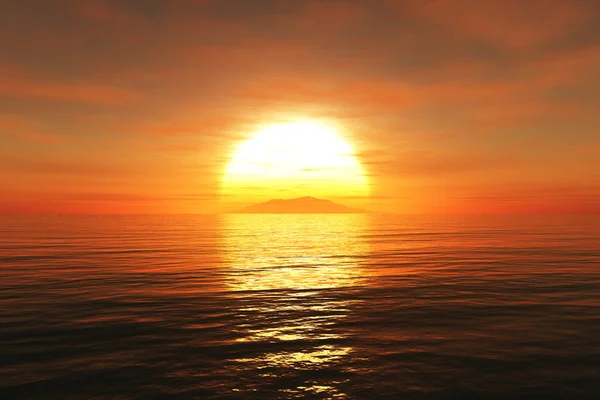 Zonsondergang / zonsopgang en zee 3d render — Stockfoto