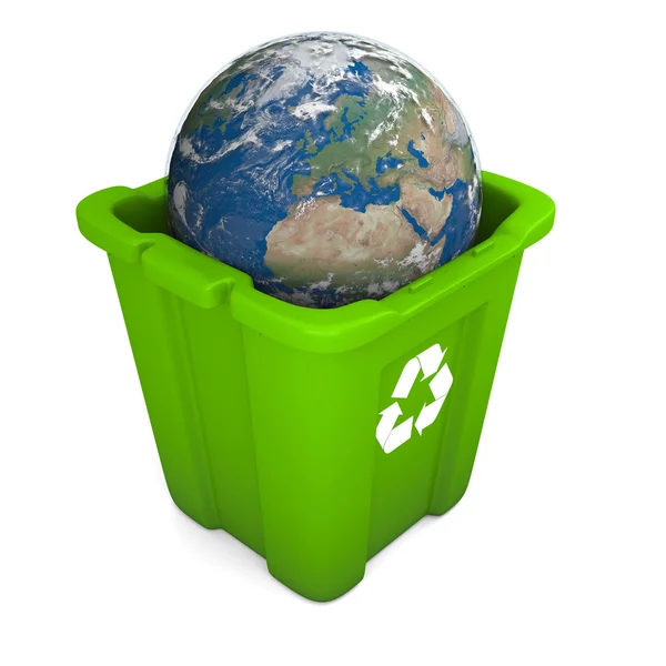 Earth in recycle bin — Stock Photo, Image
