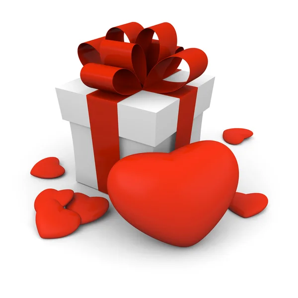 Valentýna dárkové krabice s červeným srdcem — Stock fotografie