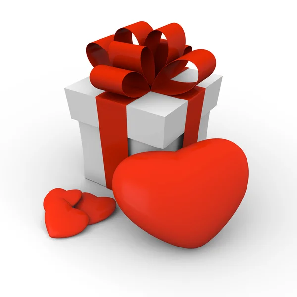 Caixa de presente do Dia dos Namorados com corações vermelhos — Fotografia de Stock