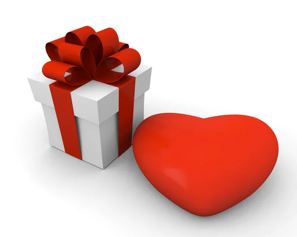 एक विशाल लाल दिल के साथ वेलेंटाइन डे उपहार बॉक्स — स्टॉक फ़ोटो, इमेज