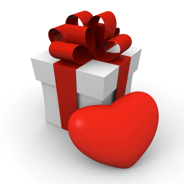 Boîte cadeau Saint-Valentin avec un grand cœur rouge — Photo