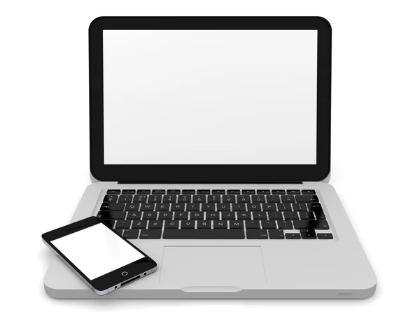 Smartphone-val laptop — Stock Fotó