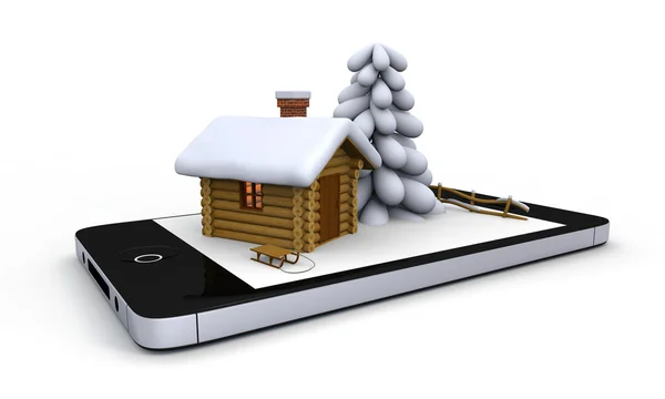 Winter on mobile phone — Stock Photo, Image