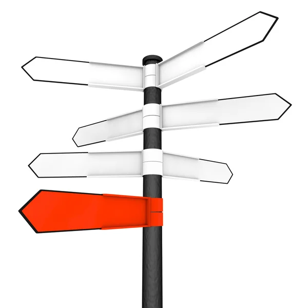 Blank crossroad pointers with one red — Stock Photo, Image
