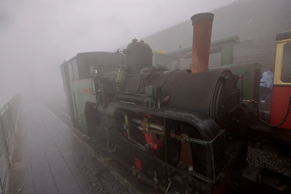 Ατμού loco στην ομίχλη — Φωτογραφία Αρχείου