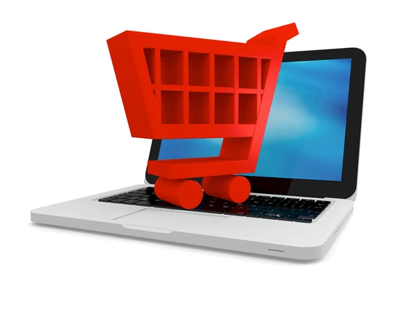 Shopping cart on laptop — Stock Photo, Image