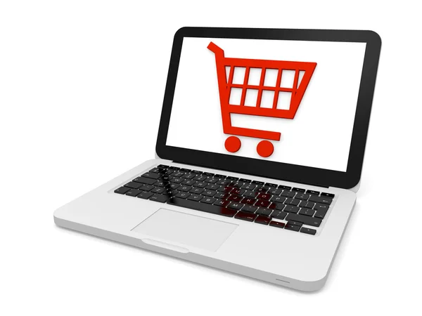 Shopping trolley on laptop screen — Stock Photo, Image