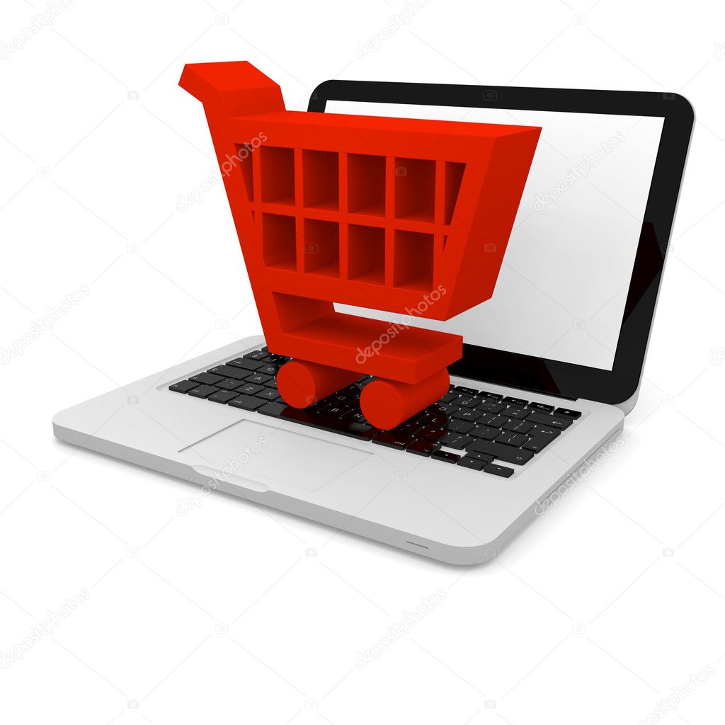 Shopping trolley on laptop