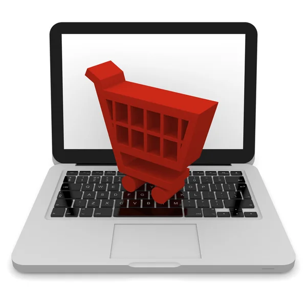 Shopping trolley on laptop — Stock Photo, Image