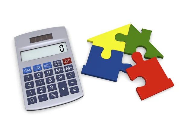 Kalkulačka s dům puzzle — Stock fotografie