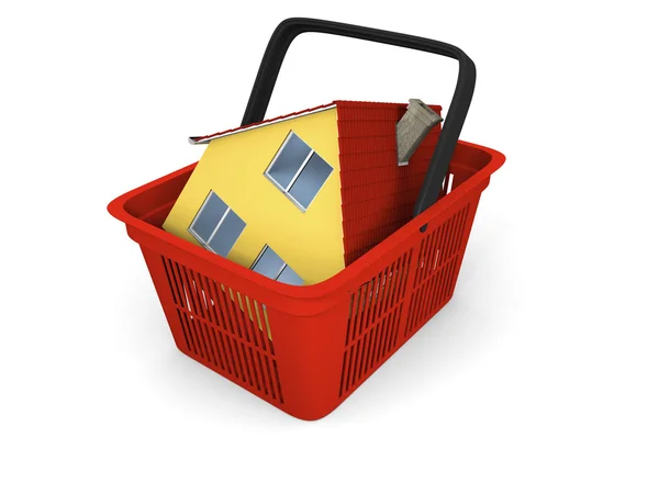 stock image Model of house in shopping basket