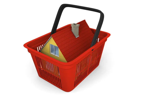 Casa en cesta de la compra — Foto de Stock