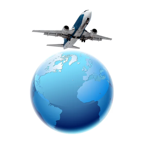 Airplane and planet Earth. — Stock Photo, Image