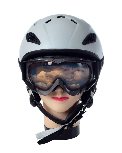 Helma a brýle lyžař — Stock fotografie