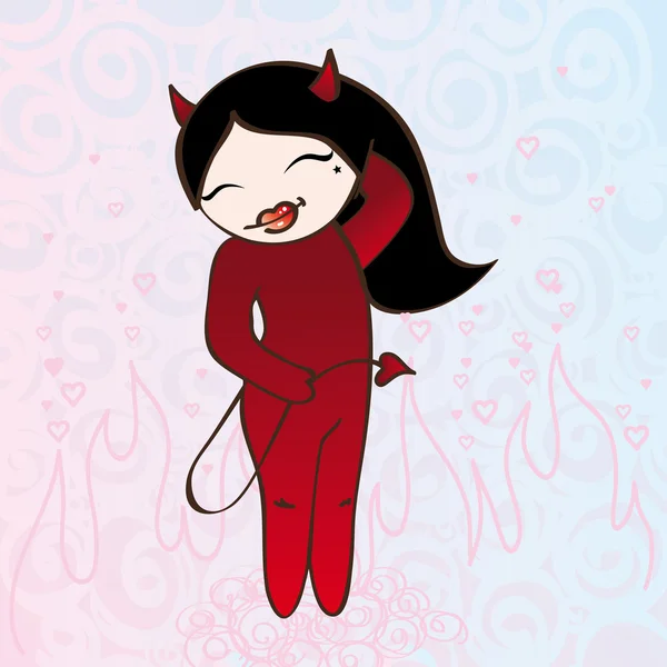 可爱的女孩的恶魔 — 图库矢量图片