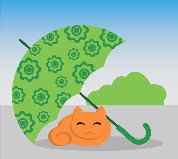 Katt og paraply – stockvektor