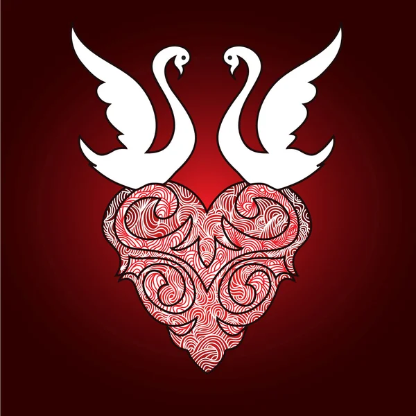 Cisnes estilizados com coração de Valentim —  Vetores de Stock