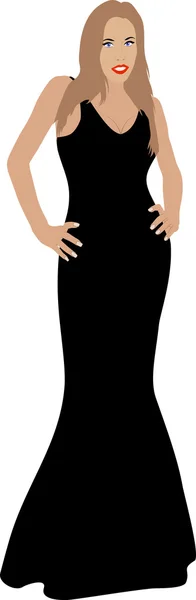 Mujer en vestido negro — Vector de stock