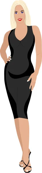Elegante blonde in zwarte jurk — Stockvector