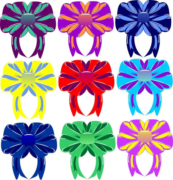 Group of multi-colored bows and tapes — Stock Vector