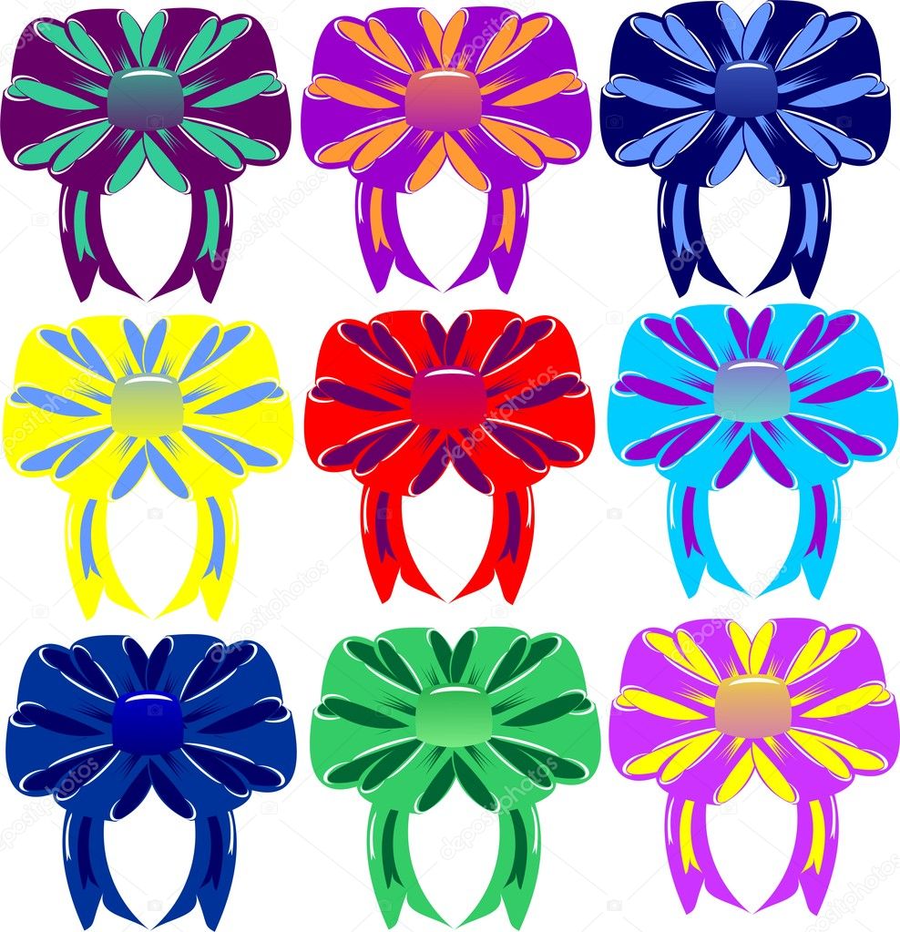 Group of multi-colored bows and tapes