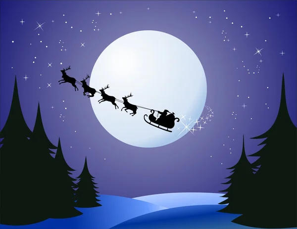 Санта-Клаус в зимнюю рождественскую ночь — стоковый вектор