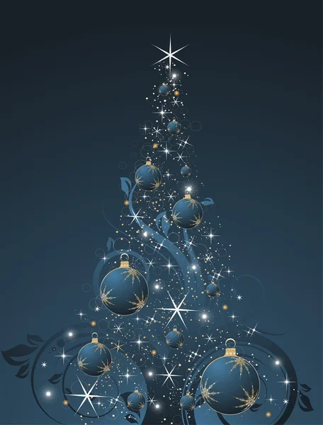 Kerstboom op een donker blauwe achtergrond — Stockvector