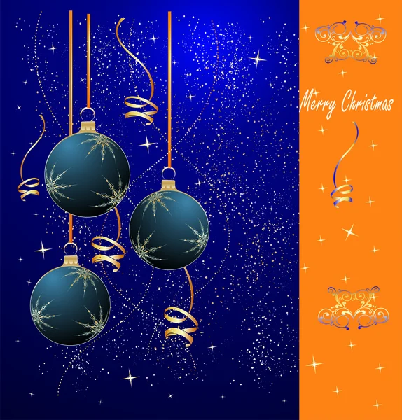 Christmas background with dark blue spheres — Stock Vector