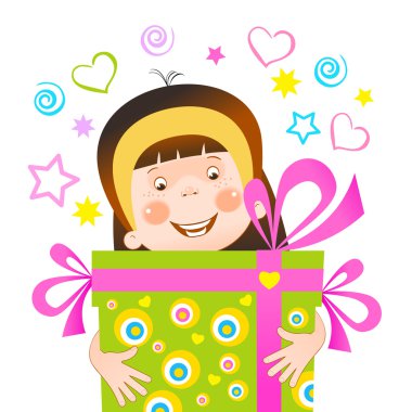 Girl with a gift clipart