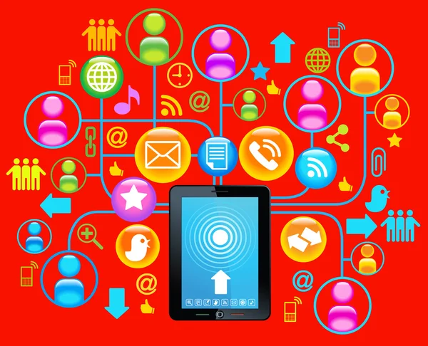 Sosyal ağ tablet kırmızı — Stok Vektör