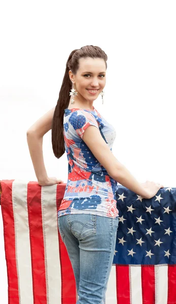 Meisje met usa vlag, geïsoleerd — Stockfoto