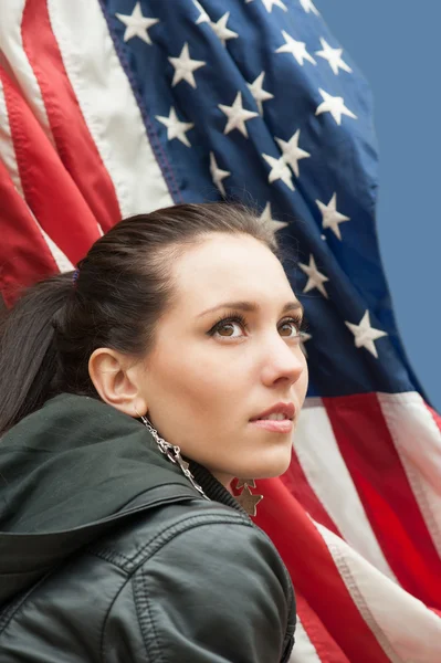 Girl with USA flag — Stock Photo, Image