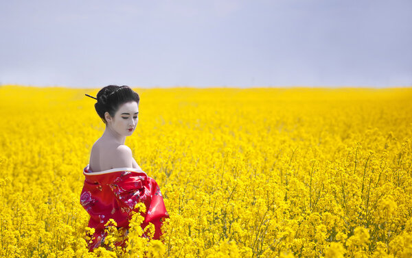 Geisha in the yellow field