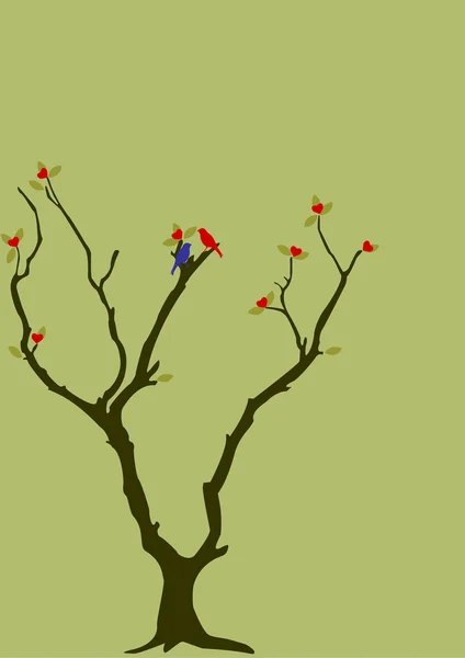 Valentine Birds in a tree — Stock Vector