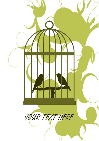 BIrd and Cage Card — Stock Vector