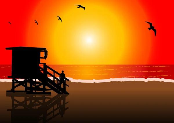 Cabana salva-vidas ao pôr-do-sol —  Vetores de Stock