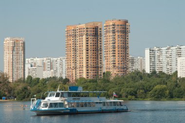 Moscow cityscape near river clipart