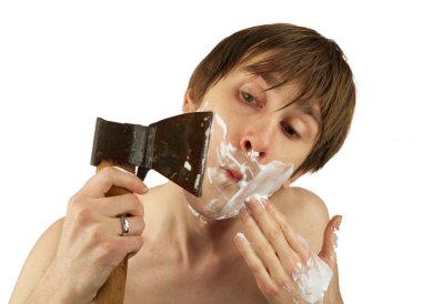 Shaving with axe clipart