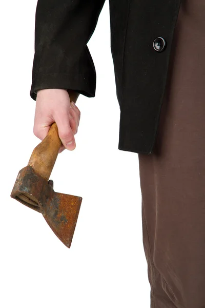 Rusty axe ith the hand — Stock Photo, Image