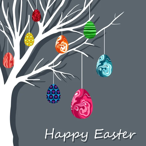 Carte de Pâques avec œufs suspendus sur la branche . — Image vectorielle