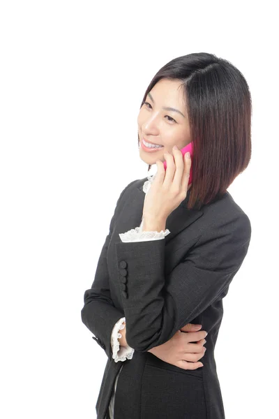 Podnikání žena šťastná, mluvící mobilní telefon — Stockfoto