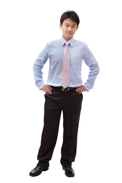 Homem de negócios de comprimento total com sorriso confiante — Fotografia de Stock