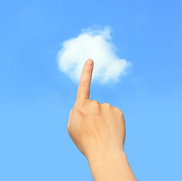 Hand finger touch Cloud in the sky — Stock Photo, Image